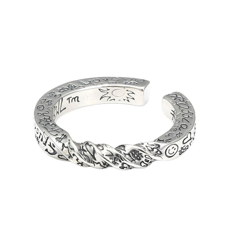 Vintage Thai Silver Twisted Graffiti Ring