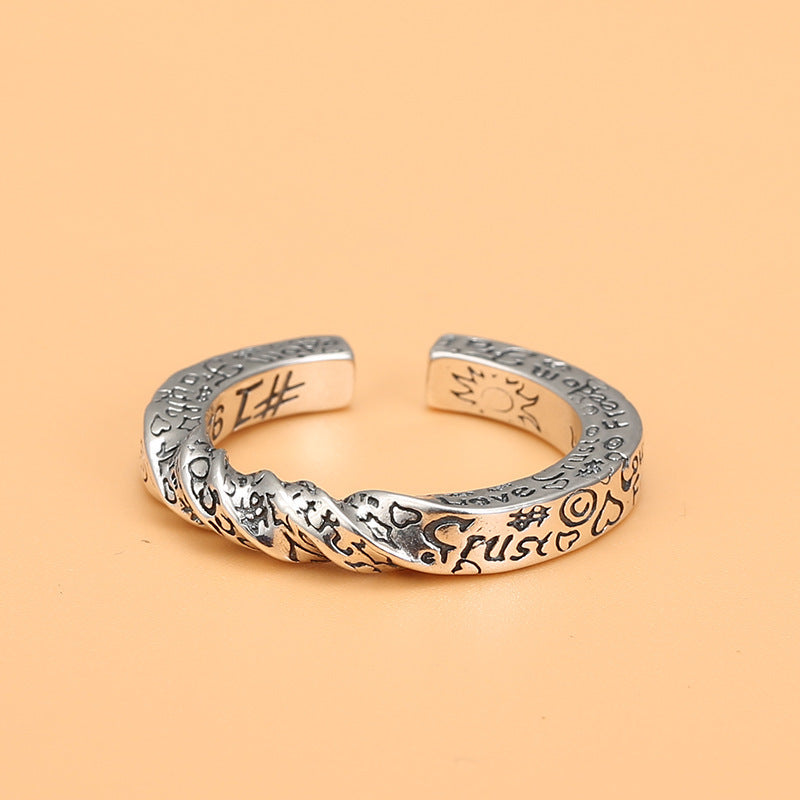Vintage Thai Silver Twisted Graffiti Ring
