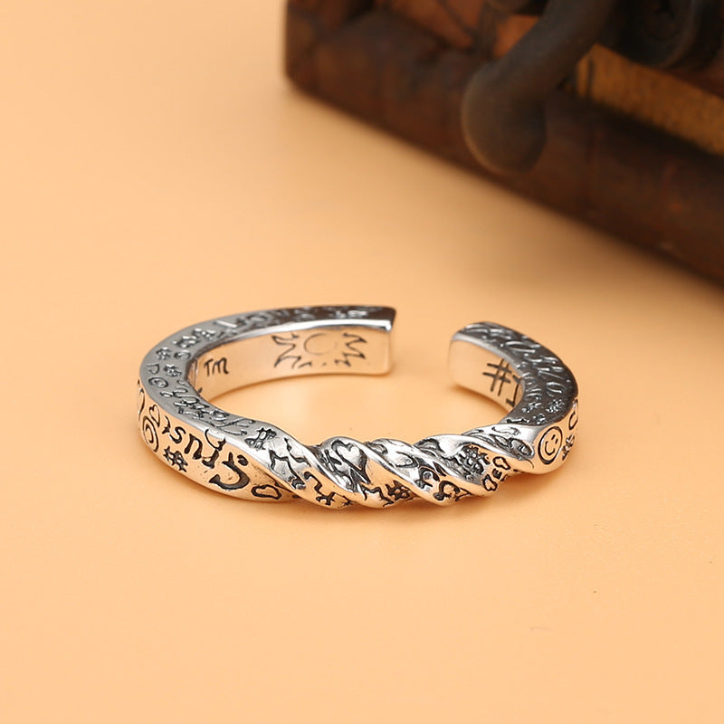 Vintage Thai Silver Twisted Graffiti Ring